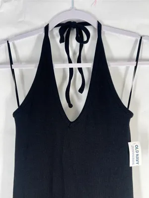 Old Navy Fitted Sleeveless Halter Rib-Knit Midi Dress Black S NWT thumbnail 3