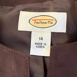 Talbots Faux Suede Open Front Chocolate Brown Blazer Jacket Size 14 Classic thumbnail 6