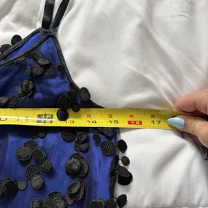 Vintage 80s 90s Mini Cocktail Dress Blue‎ Black Dainty Romantic Feminine Whimsy thumbnail 4