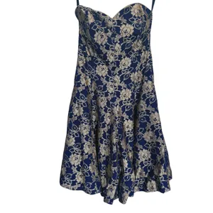 VTG 90s Strapless Sweetheart Floral Mini Dress Gold Foil Navy Size 6 Homecoming thumbnail 3