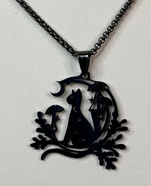 Black Cat Mushroom Moon Crescent Pendant Necklace Gothic Halloween Gift 23in New thumbnail 1