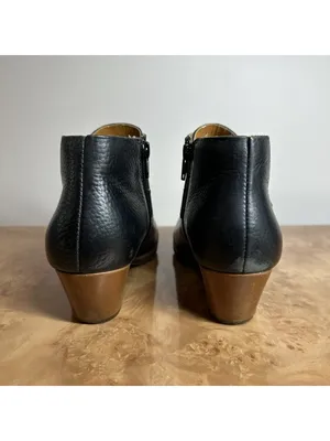 Korks Black Leather Buckle Ankle Boots Women's Size 8 39 Comfort Block Heel thumbnail 3