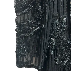 Vintage Right Choice Silk Beaded Gown Black Evening Dress 1980s Made in India‎ thumbnail 5