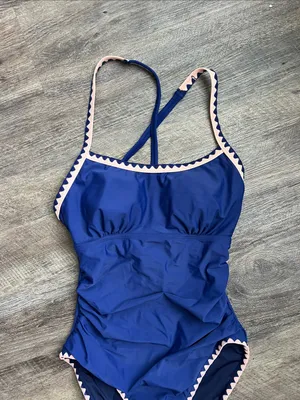 Eomenie Blue One Piece Womens Bathing Suit, NWT size Small 🔴 thumbnail 2