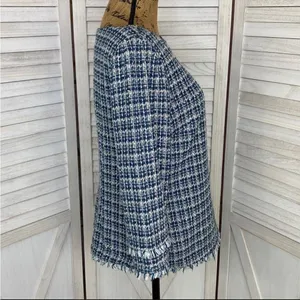 Ann Taylor Tweed Fringe Trim Boatneck Top Shirt‎ Blue White 8 Preppy Nautical thumbnail 4