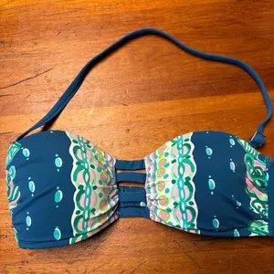 Lilly Pulitzer Teal and Pink Patterned Bandeau Swim Top with Strap thumbnail 1