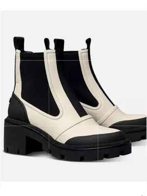 Tory Burch Leather Chelsea Lug Sole Ankle Boots Ivory Black Size 8.5 Retail $428 thumbnail 4