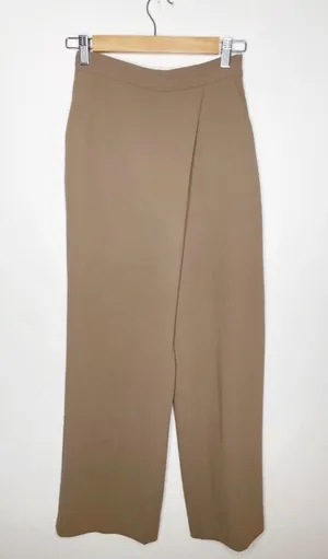 Aritzia Wilfred Asymmetrical Draped Japanese Crepe Wide Leg Trouser Tan Size 2 thumbnail 1