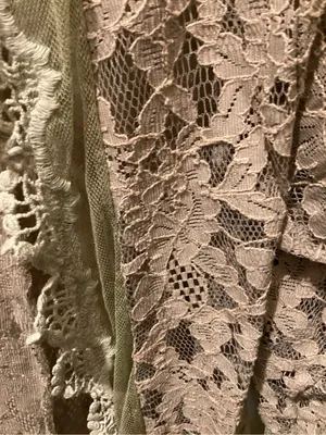 Beige Lace Open Kimono with Olive Trim Green Size L thumbnail 3