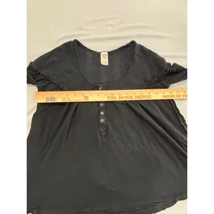 We The Free Free People Black Linen Blend Henley Babydoll Top Long Sleeve Medium thumbnail 6
