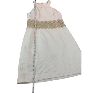 Lilly Pulitzer‎ White Textured Neck Halter Dress Gold Embellished Waist Size 00 thumbnail 9