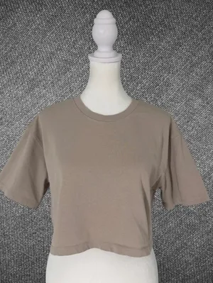 Zara Taupe Cropped Boxy T-Shirt Size Small thumbnail 3