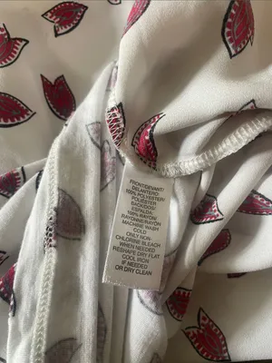 LOFT White Short Sleeve Blouse w/ Red Leaf Print, Size Medium thumbnail 5