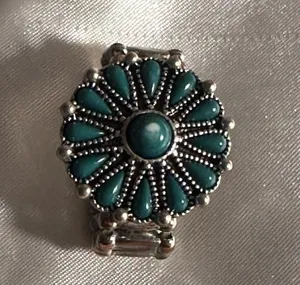 Statement Ring Turquoise Medallion Set in Silver Stretch Band One Size thumbnail 6