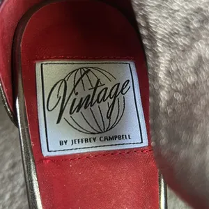 Vintage by Jeffrey Campbell Pewter/Red Ankle Strap 3” Heels Sz 9 thumbnail 3
