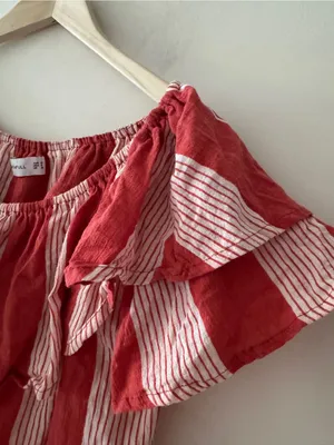 Faithfull the Brand Salerno 100% Cotton Ruffle Sleeve Striped Off Shoulder Top thumbnail 8