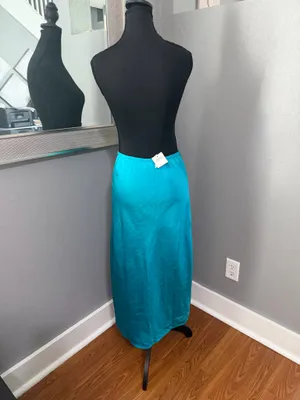 NWT Club Monaco Preppy Linen Blend Mermaid Teal Maxi Skirt Size 0. thumbnail 6