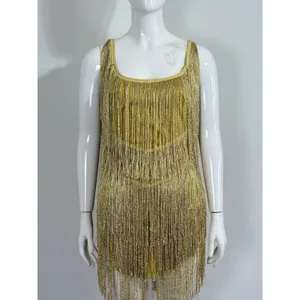 Women’s Yellow Gold Flapper Fringe Gypsy Mini Dress Low Back Party Dance Size S thumbnail 5