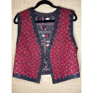 Handmade Reversible Quilted Christmas Vest Santa Claus Folk Art Red Green L thumbnail 5