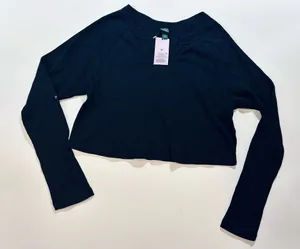 Wild Fable Black Waffle Knit Cutout Long Sleeve Crop Top Size XS thumbnail 1