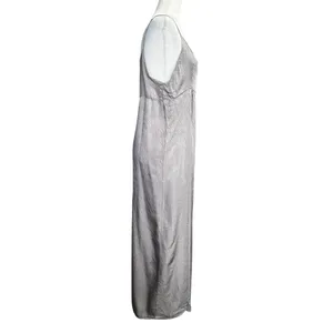 Vintage Krista Larson Silver Slip Maxi Dress Crinkle Silk Satin Lagenlook thumbnail 3