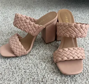 Bamboo Pink Braided Double Strap Block Heel Slide Sandals Mules Size 8 thumbnail 1
