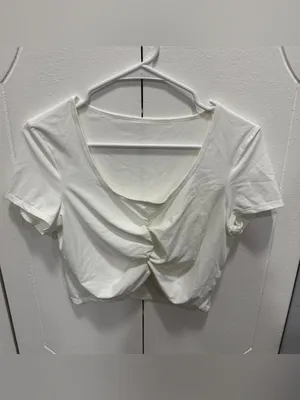 NWOT Halara White Square Neck Short Sleeve Ruched Cropped Top thumbnail 3