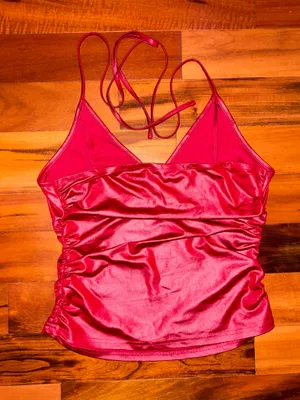 Cider Burgundy Pleather Red Halter Top thumbnail 2