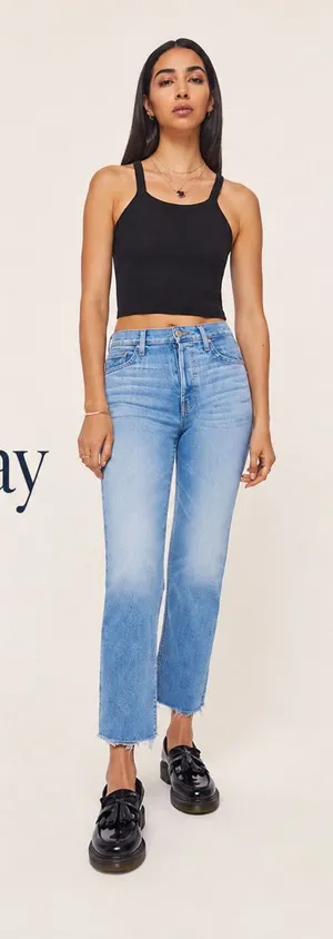 MOTHER‎ Tomcat Ankle Fray Jeans in Light Blue thumbnail 1