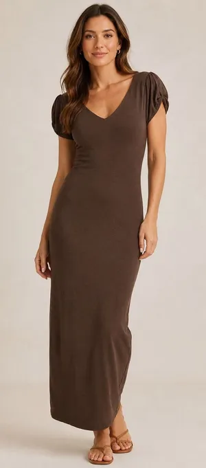 Ralph Lauren Maxi Dress Womens‎ XS Brown Modal Wool Cap Sleeve Minimalist thumbnail 1