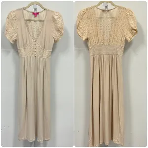 Betsey Johnson Mosaic Lace Puff-Sleeve Midi Dress Crochet Back Cream Sm JL408532 thumbnail 2