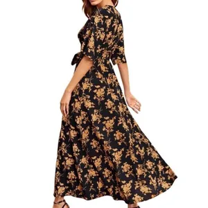 Lulus Black and Gold Wrap Maxi Dress Medium thumbnail 2