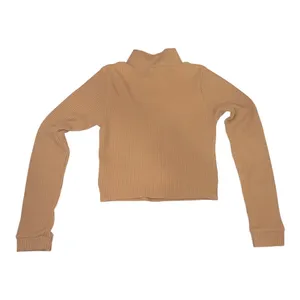 Aerie Tan Waffle Knit Mock Neck Crop Long Sleeve Top M thumbnail 6