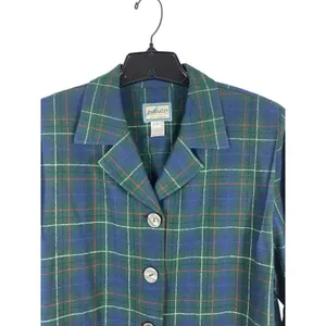 Pendleton Originals Wool Plaid Blazer Jacket Shacket Top L Green Blue Tartan 90s thumbnail 2