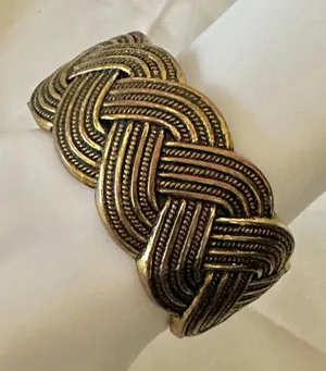 Gold tone hinged braided bangle bracelet thumbnail 1