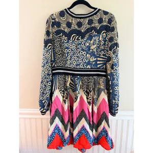 Maeve Anthropologie Sporty Chevron Dress Mixed Print Kantha Fit Flare Dress 8 thumbnail 3