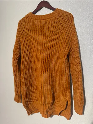 Zenana Premium Mustard Yellow Chunky Waffle Open Knit Pullover Sweater Size S thumbnail 2
