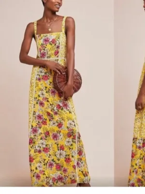 Farm Rio size small petite cantonal lace Yellow Floral Square-Neck Maxi Dress thumbnail 2