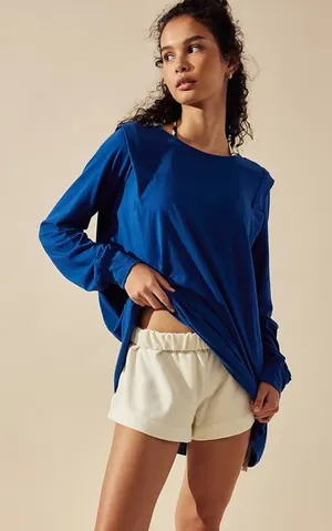 Free People Beach Jordan Tunic in Rinsed Cobalt Blue Women’s Sz XS Oversized Top thumbnail 1