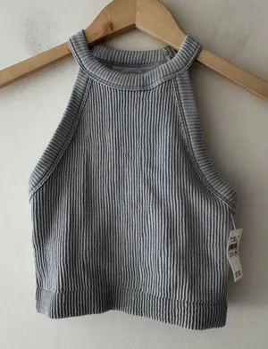 Aerie NEW!! Gray Ribbed Superchill Seamless High Neck Bra Top thumbnail 1