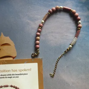Rhodonite Bracelet with Gold Accents adjustable natural stones BNWT thumbnail 2