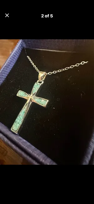 Stainless Steel & Turquoise Cross 16 inch Necklace thumbnail 2