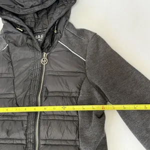 Michael Kors Black Knit-Sleeve Puffer Coat Hooded‎ Zip Up Women's Size Small thumbnail 4