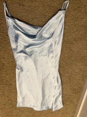 Motel Paiva Slip Dress in Satin Light Blue thumbnail 3