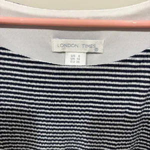 London Times White Navy Stripe Trapeze Tiered Midi Dress Size 6 thumbnail 5