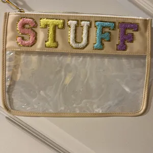 Source Unknown BEIGE COLORED CLEAR CHENILLE LETTER “STUFF”  BAG SUPER CUTE VERY VERSATILE FUN thumbnail 2