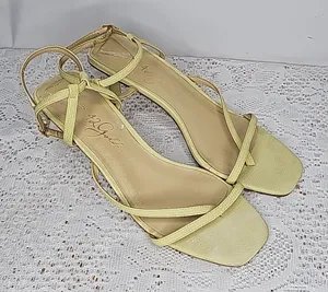42 Gold yellow leather strappy ankle strap unique rare heel heels sz 8 thumbnail 1