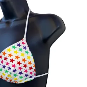 NWT Incity Bikini Set Rainbow‎ Star Print Small Triangle Top Cheeky Bottom thumbnail 2