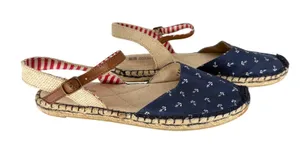 White‎ Mountain Espadrille Flat Sandals Womens 6.5 Blue Nautical Anchor Stripe thumbnail 1