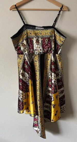 Y2K Vintage Neelam Satin Hankerchief Style Boho Dress Size Large thumbnail 1